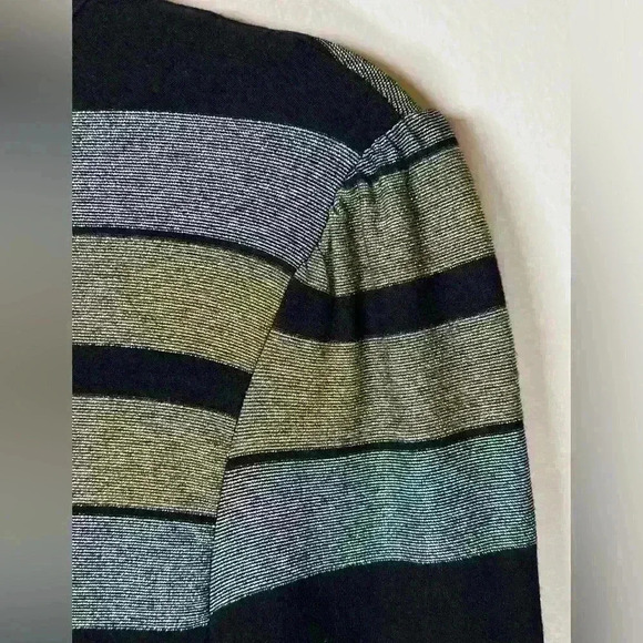 Three Dots Silver Gold Black Metallic Stripe Long Sleeve Dress Size Small - Picture 8 of 14